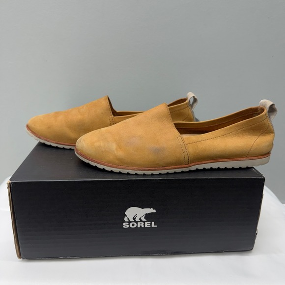 Sorel Ella leather tan camel brown slip on loafers women's 9.5 NL3211-224 - Picture 2 of 8